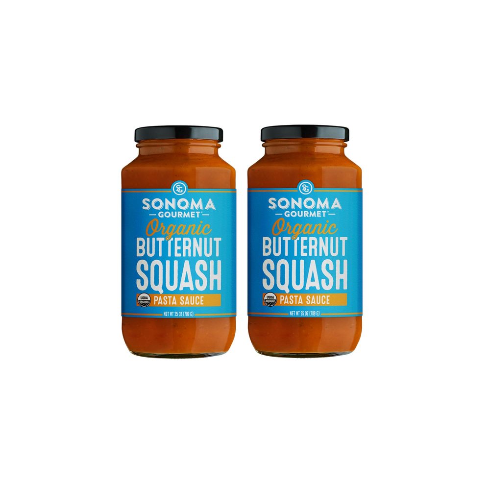 Sonoma Gourmet Organic Butternut Squash Pasta Sauce | USDA Organic, Vegan, Non-GMO, No Sugar Added | 25 Ounce Jars (Pack of 2)