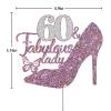 Dalaber 60 & Fabulous Cake Topper, Happy 60th Birthday Party Decoration Supplies Photo Booth Props, 60 & Fabulous Lady Cake Decor - Purple Glitter view 2