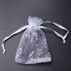 100 PCS Wedding Gift Bags Drawstring Jewelry Bags Silver White Snowflakes Sheer Favor Bags view 2
