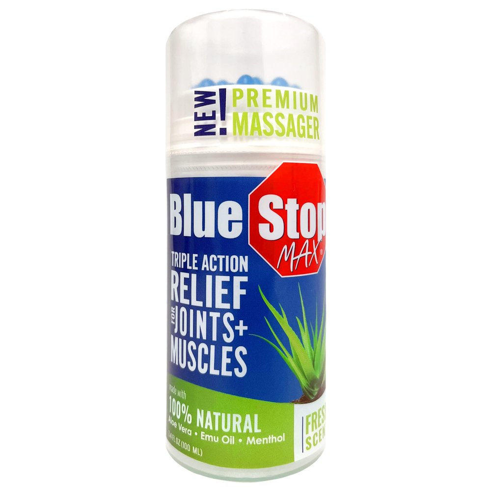 Blue Stop Max Applicator: Fast-Acting Massage Applicator for Sports Cream, Elbow Relief, Performance Roll On for Muscle & Joint Soreness - Convenient Relief for Active Individuals, 1 Pack of 3.4 Oz