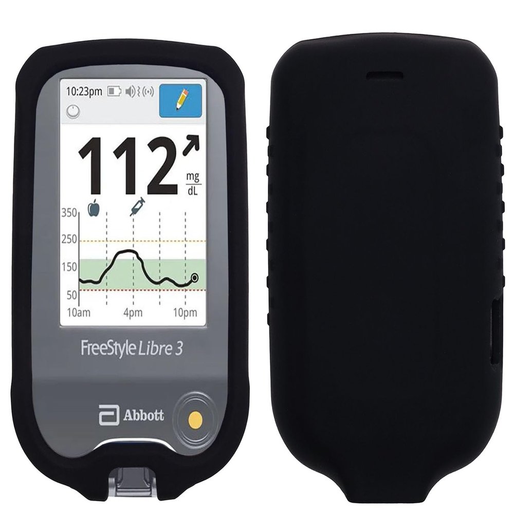 Premium Silicone Protective Cover Set (Screen Protector + Lanyard + Lanyard Patch) for Freestyle Libre 3/ Freestyle Libre 2 (Continuous Glucose Monitor) (Black)
