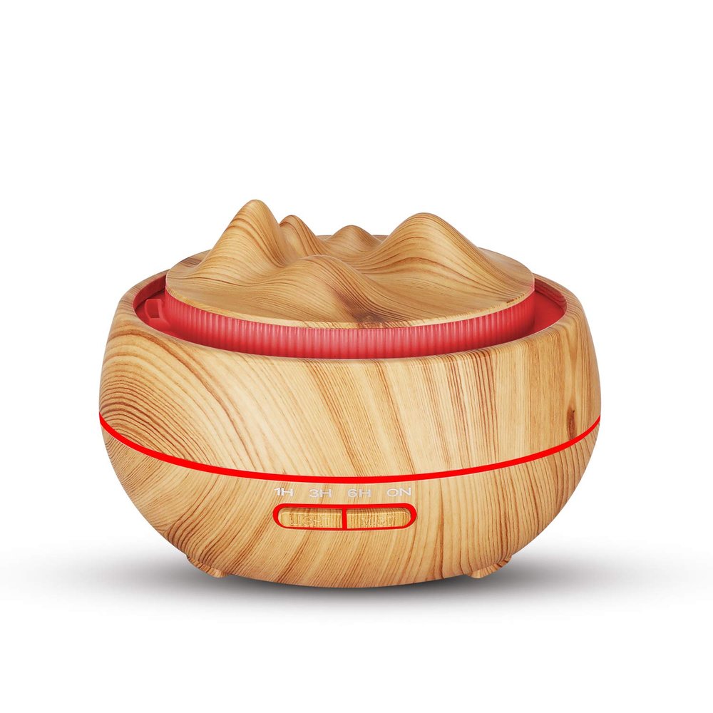 Lustar Wood Grain Aromatherapy Humidifier Seven-Color Light Peaks and Peaks Essential Oil Humidifier Aromatherapy Red
