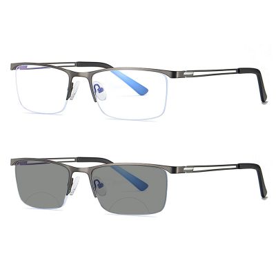 COTIA/Bifocal Photochromic Men's Business Fashion Metal Half-frame Reading Glasses (qiang, 1.25)