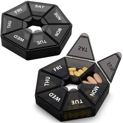 2PCS Weekly Pill Organizer Large 7 Day Pill Box Organizer Daily Medicine Case for Vitamin Fish Oil Pills Supplements Arthritis Friendly