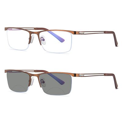 COTIA/Bifocal Photochromic Men's Business Fashion Metal Half-frame Reading Glasses (tea, 2.75)