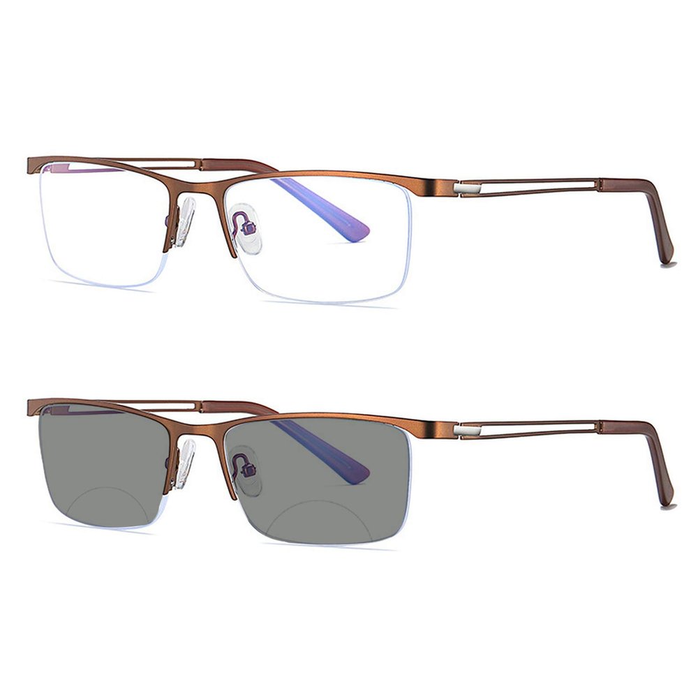 COTIA/Bifocal Photochromic Men's Business Fashion Metal Half-frame Reading Glasses (tea, 2.75)