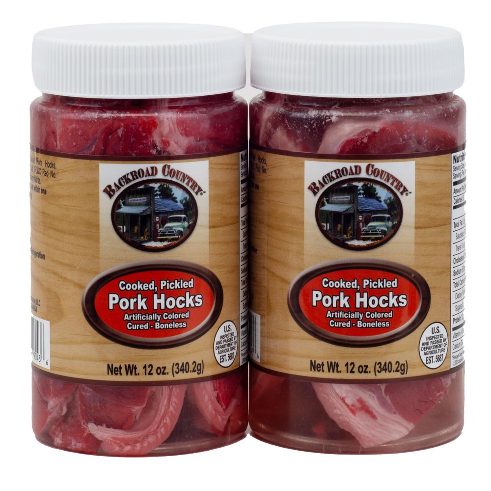 Backroad Country Fully Cooked Boneless Pickled Cured Pork Hocks in a Jar, 12 oz Made in Ohio Amish Country, USA Fully Cooked, Ready to Eat (Pack of 2)