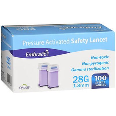 Embrace Sterile Safety Lancet 1.8 mm Depth 28 Gauge 100ct Lancing Device Not Required