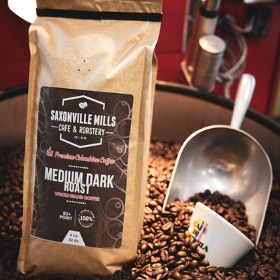 Saxonville Mills Cafe Medium Dark Coffee , Whole Coffee, 100 Arabica Colombian Coffee, Fresh Coffee, Medium Dark Roasted (5 LB)