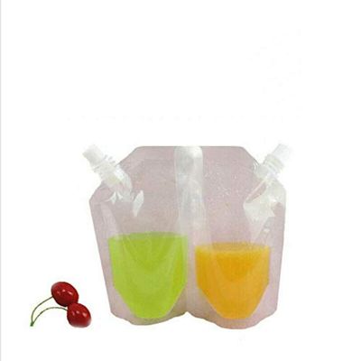 100PCS Drink Pouches with Plastic Clear Smoothie Packaging Bags Container Heavy Duty Hand-held Leak-Proof Reclosable Drink Pouches for Frozen Juice Liquor Drinks Flasks (380ml Oblique Mouth Bag)