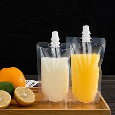 100PCS Drink Pouches with Plastic Clear Smoothie Packaging Bags Container Heavy Duty Hand-held Leak-Proof Reclosable Drink Pouches for Frozen Juice Liquor Drinks Flasks (380ml Straight Mouth Bag)