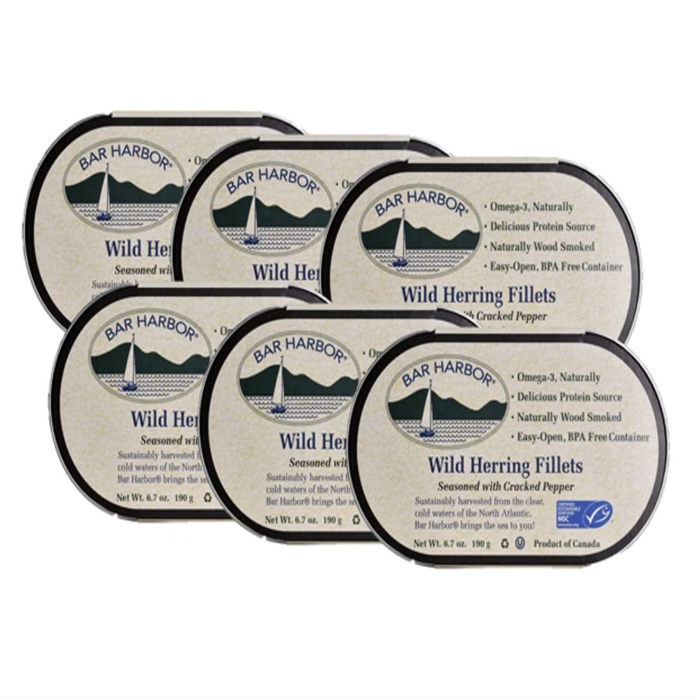Bar Harbor Wild Herring Fillets with Cracked Pepper, 6.7 oz (Pack of 6)