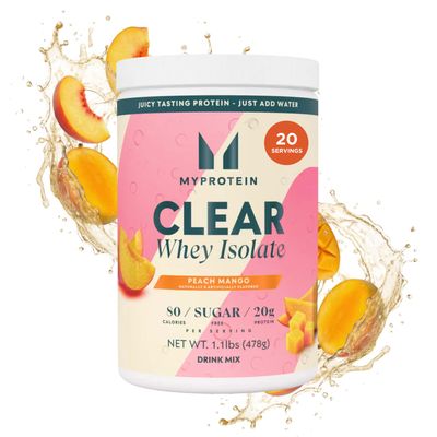 Myprotein Clear Whey Isolate Protein Powder, 1.1 Lb (20 Servings) Peach Mango, 20g Protein per Serving, Naturally Flavored Drink Mix, Daily Protein Intake for Superior Performance