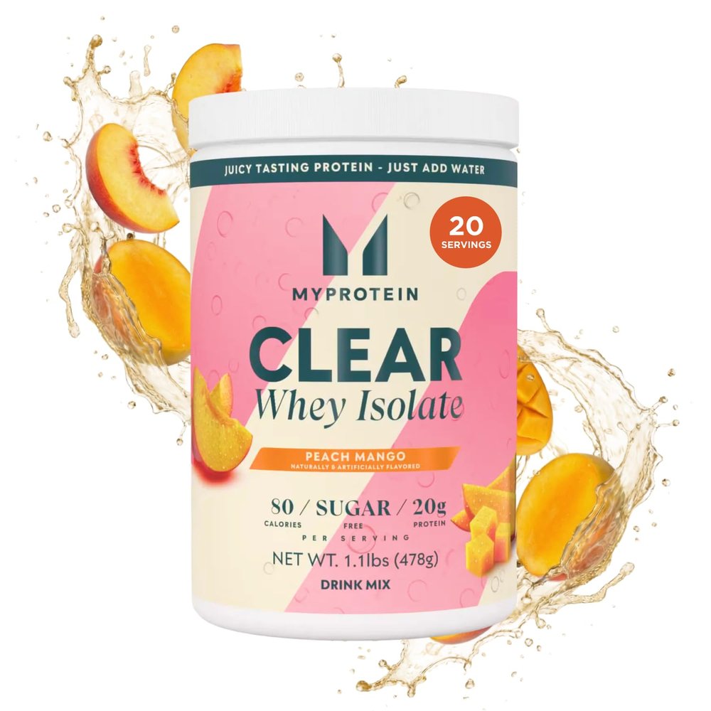 Myprotein Clear Whey Isolate Protein Powder, 1.1 Lb (20 Servings) Peach Mango, 20g Protein per Serving, Naturally Flavored Drink Mix, Daily Protein Intake for Superior Performance