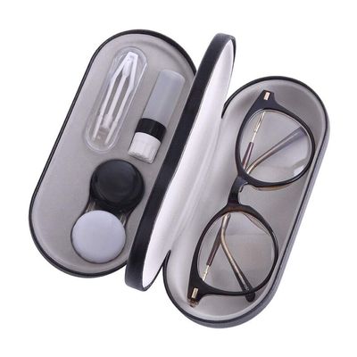 Kanasi Contact Lens Case - [2 in 1] Double Sided Portable Glasses Case - Tweezers and Applicator Included - Perfect for Home Travel, Black, 6.3 x 2.8 x 2.2 inches