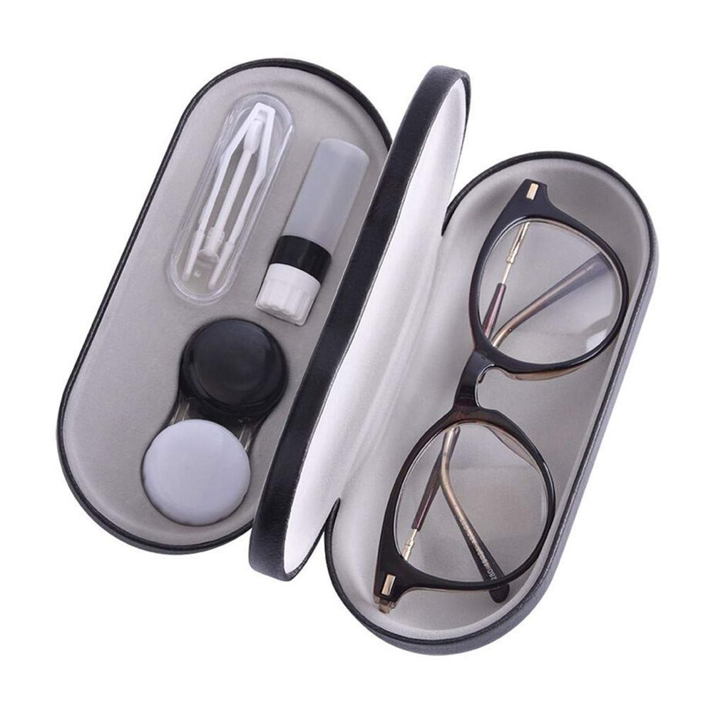 Kanasi Contact Lens Case - [2 in 1] Double Sided Portable Glasses Case - Tweezers and Applicator Included - Perfect for Home Travel, Black, 6.3 x 2.8 x 2.2 inches