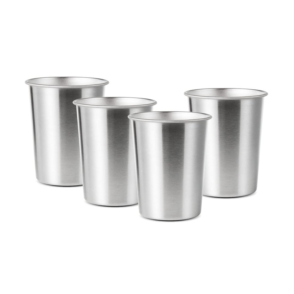 YOLCAR 4Pack 6oz Small Stainless Steel Cups, BPA Free Healthy Pint Drinking Cups Metal Drinking Glasses For Kids (Silver, 170ml/6oz)