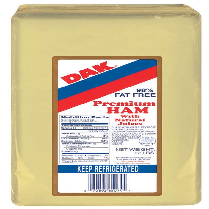 Dak Premium 98 Percent Fat Free Deli Ham with Natural Juice, 12 Pound - 2 per case.