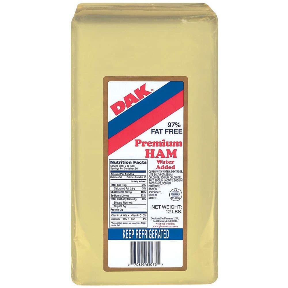 Dak Premium 97 Percent Fat Free Water Added Deli Ham, 12 Pound - 2 per case.