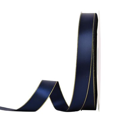 Muka 100 Yards Gold Edge Satin Ribbon Metallic Ribbon Gift Wrapping Decoration-370Navy-11/2