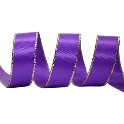 Muka 100 Yards Gold Edge Satin Ribbon Metallic Ribbon Gift Wrapping Decoration-465Purple-3/8