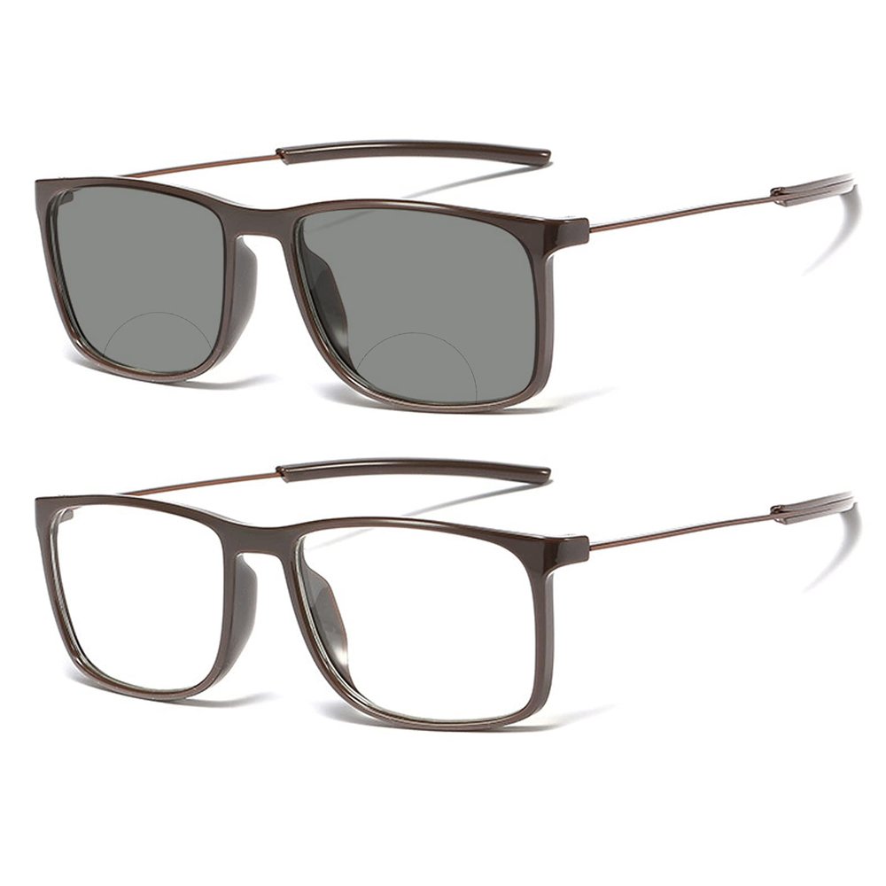 Bifocal Reading Glasses with Gray Lens,Bifocal Reader for Mens, Casual Square Frame with TR90 Light Frame (brown, 3.75)