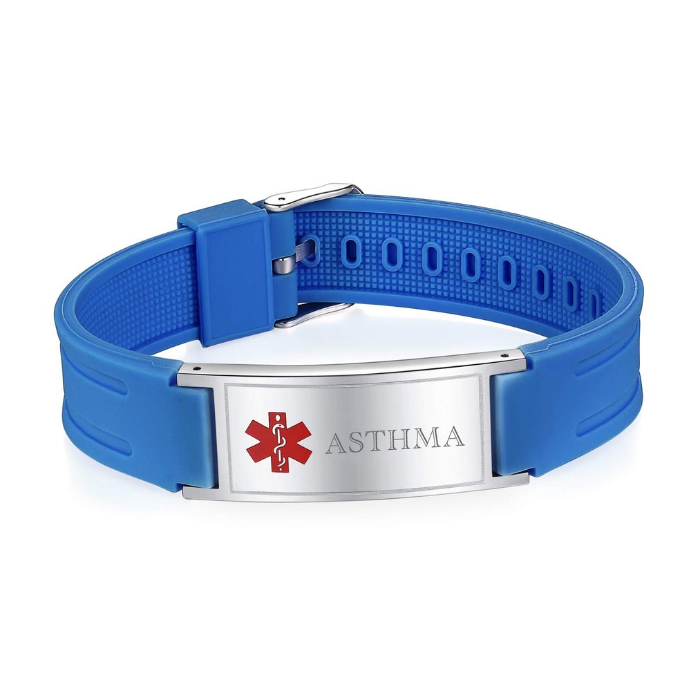 LinnaLove Sports Asthma Medical Alert Bracelets for Men & Women Silicone ID Band Suitable for Summer(BU)