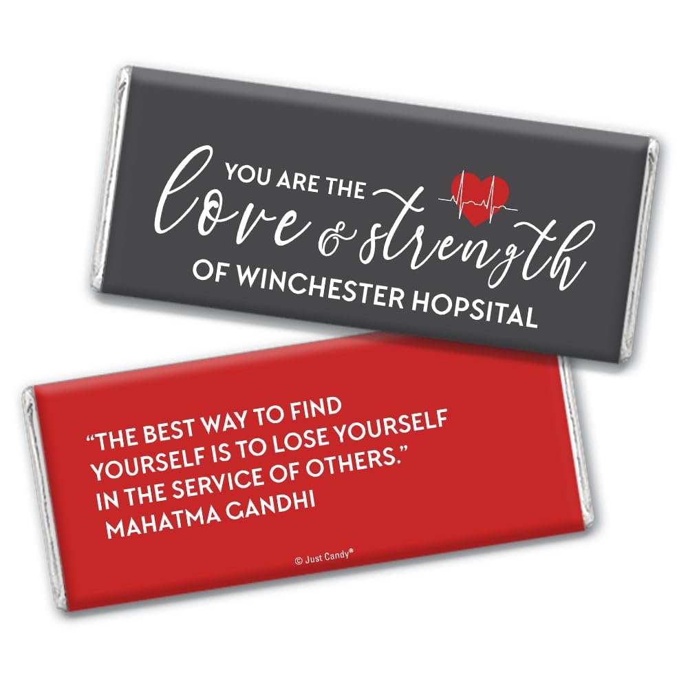 24ct Nurse Appreciation Week Gifts in Bulk Personalized Thank You Candy Chocolate Bars (24 Pack) - Heart Beat