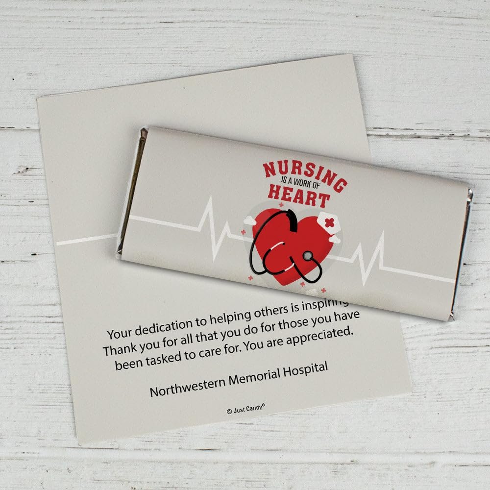 25ct Nurses Week Thank You Personalized Candy Wrappers for Chocolate Bars (25 Pack) - Work of Heart