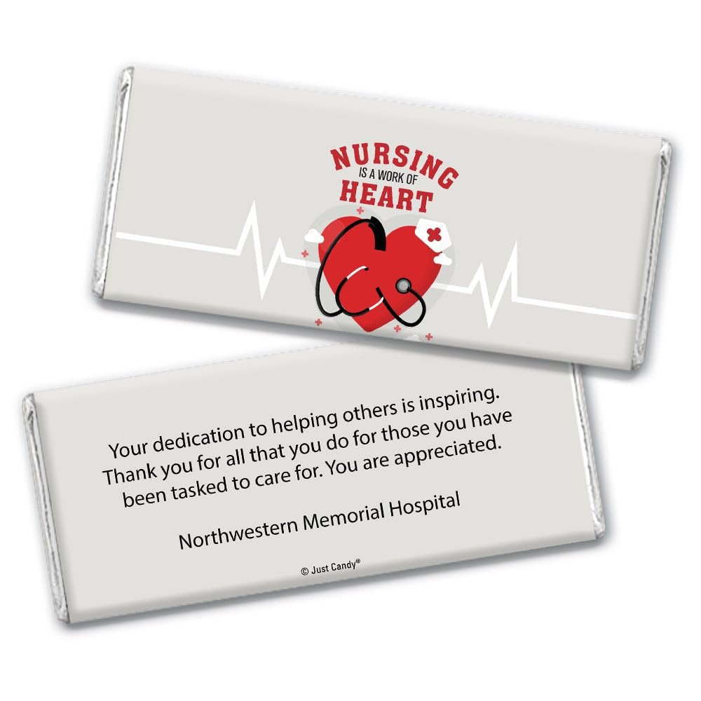 12ct Nurses Week Gifts in Bulk Personalized Thank You Candy Chocolate Bars (12 Pack) - Work of Heart