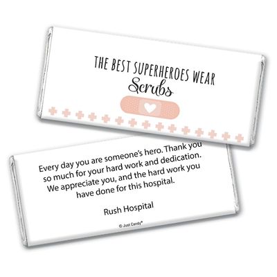 12ct Nurses Week Gifts in Bulk Personalized Thank You Candy Chocolate Bars (12 Pack) - Superhero in Scrubs