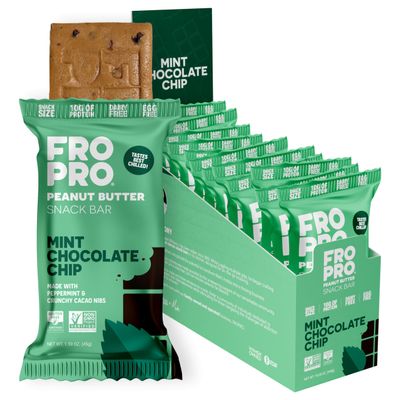 FROPRO Plant Protein Snack Bars - Plant Based Protein Bars, All-Natural, Gluten, Dairy, & Soy Free, High Protein Bars with Low Calories | Mint, 12 Pack