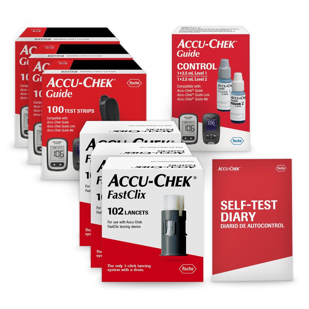Accu-Chek FastClix Diabetes Blood Sugar Test Kit for Diabetic Glucose Monitoring: 306 FastClix Lancets, 300 Guide Test Strips, and Control Solution (Packaging May Vary)