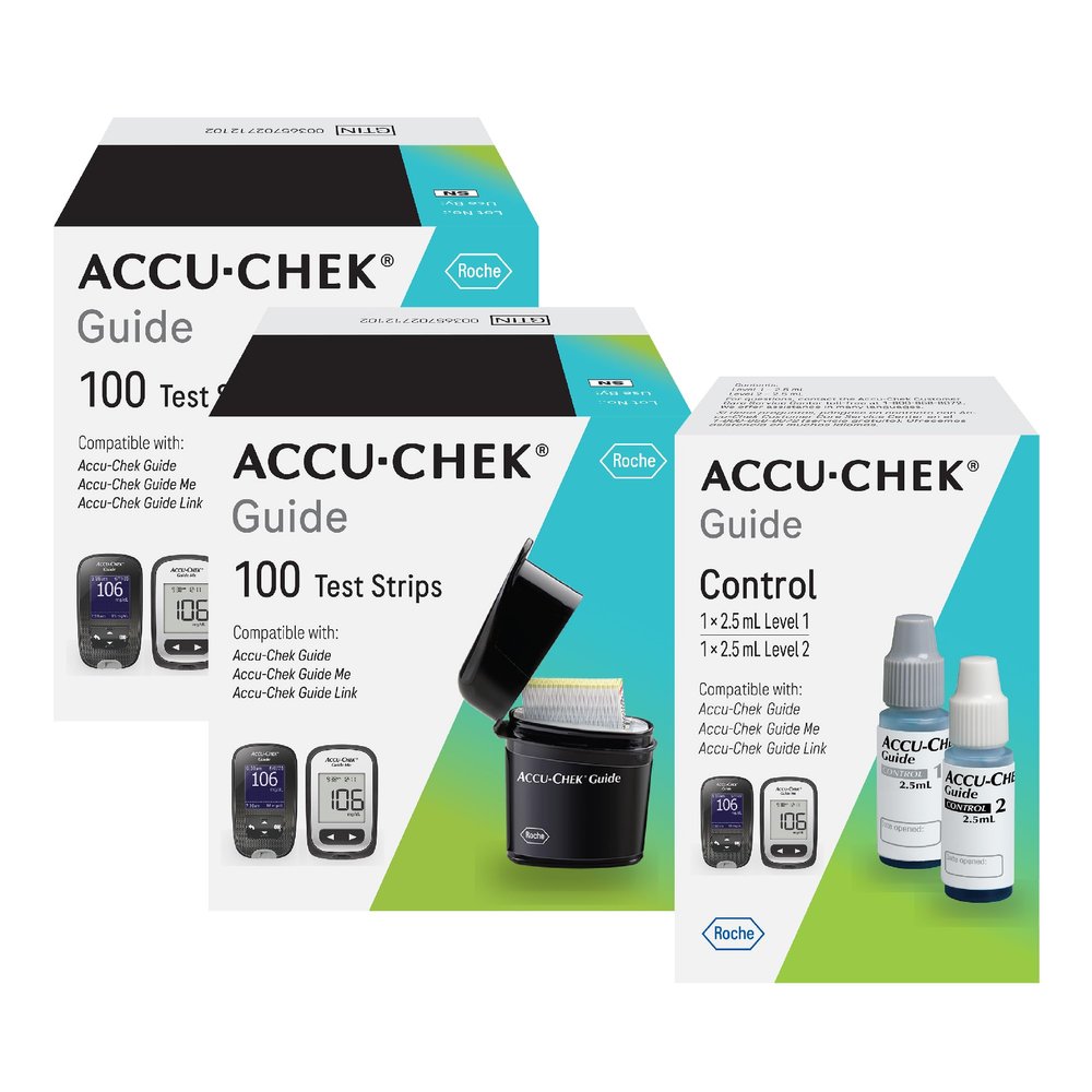 Accu-Chek Guide Glucose Test Strips Kit for Diabetic Blood Sugar Testing: 200 Test Strips and Control Solution