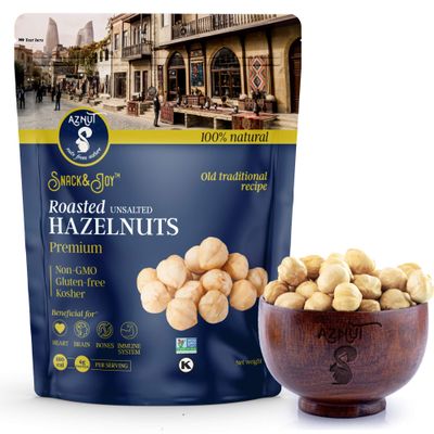 AZNUT Roasted Unsalted Hazelnuts 5 LB, Premium Quality 100% Natural Non-GMO Project Certified, Kosher Certified, No Salt, No Oil, Gluten Free, Keto Diet Snacks, Resealable Bag, 2 Set of 2.5 LB