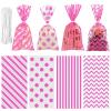 Aneco 100 Pack Pink Cellophane Bags 10.6 x 5.1 Inch Plastic Candy Bags Gift Bags Goodie Bags with Twist Ties for Valentine, Birthday, Gift Cookie Snack Packing Party Favor Supplies view 1