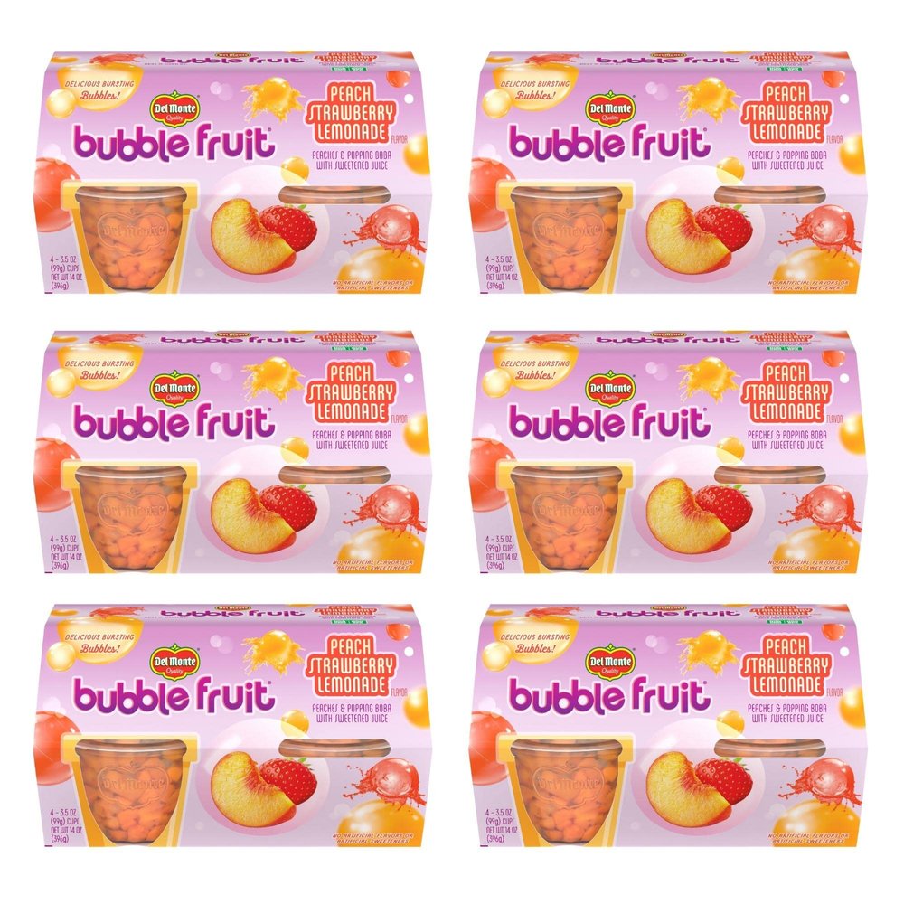 Del Monte Bubble Fruit Cup Snacks, Peach Strawberry Lemonade, 3.5 Oz, (Pack of 6, 24 Count Total)