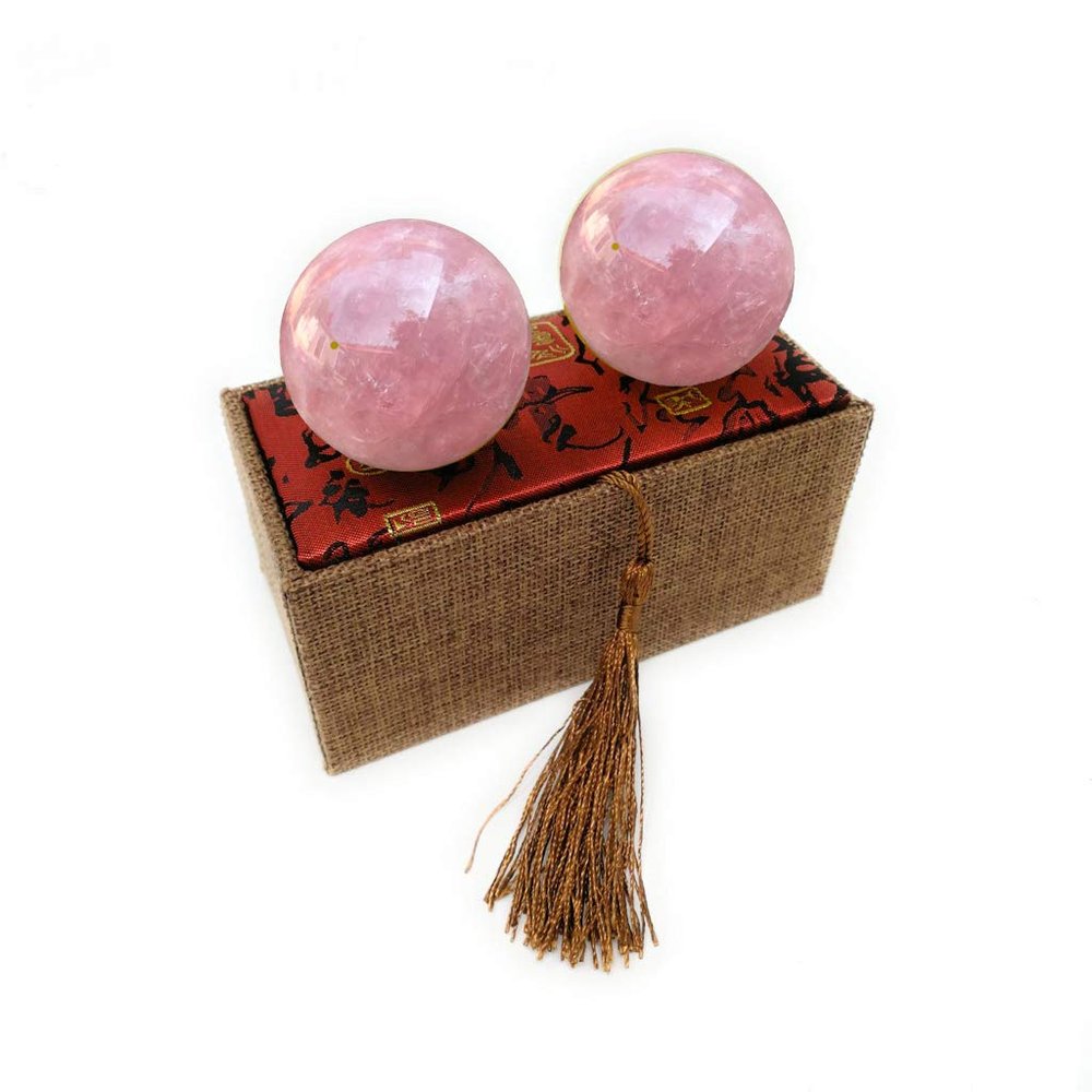 1.75" Rose Quartz Healing Baoding Balls, Pink Crystal Hand Exercise Balls for Stress Relief and Hand Therapy, Natural Quartz Sphere Gemstone Handball with Carry Pouch (Box-Packed) M14