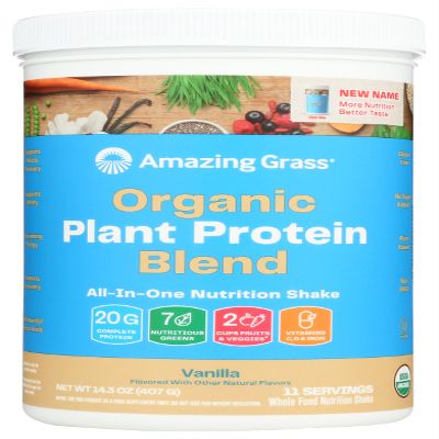 Amazing Grass Organic Plant Protein Blend: Vegan Protein Powder, New Protein Superfood Formula, All-In-One Nutrition Shake with Beet Root, Pure Vanilla, 11 Servings