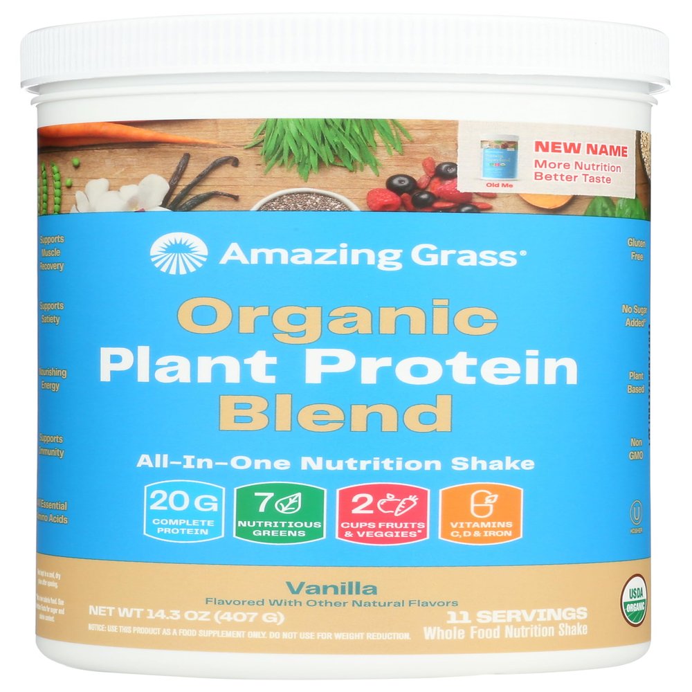 Amazing Grass Organic Plant Protein Blend: Vegan Protein Powder, New Protein Superfood Formula, All-In-One Nutrition Shake with Beet Root, Pure Vanilla, 11 Servings