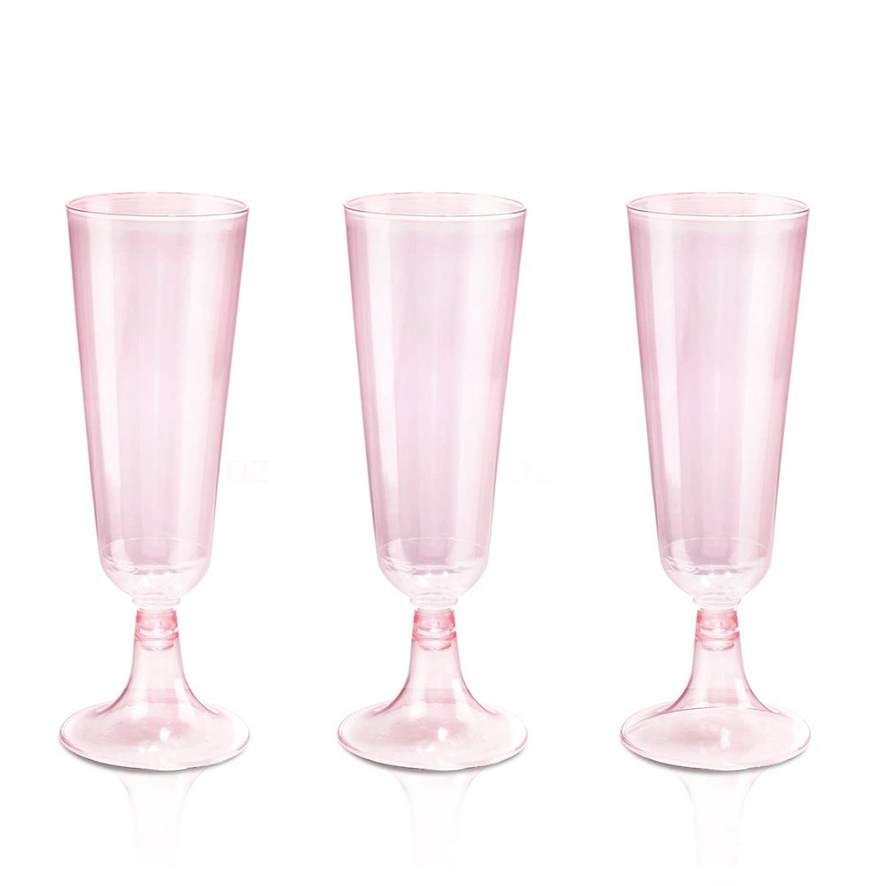 bUCLA 60 Pack Pink Plastic Champagne Flutes Disposable - 5 OZ Plastic Champagne Glasses - Fancy Champagne Cups - Ideal for Party