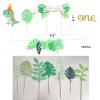 12 Pcs Dinosaur First Birthday Cake Toppers Green Leaf Sequins Golden One Cupcake Toppers Banner Glitter 1st Happy Birthday Dessert Cake Decorations for Baby Shower Celebration Party Supplies Favors view 2