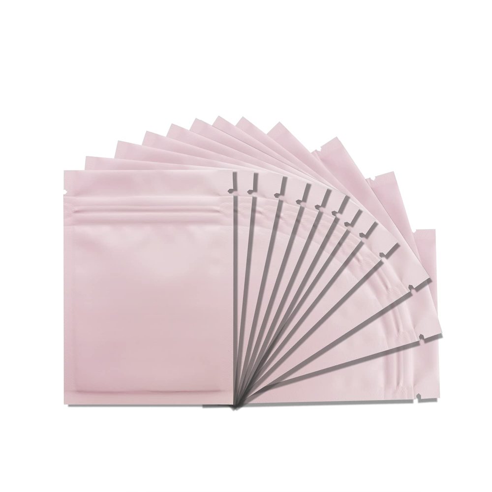 100 Pack Mylar Bags 4 x 6 Inch Resealable Smell Proof Bags Foil Pouch Flat Bag with Clear Window Pink