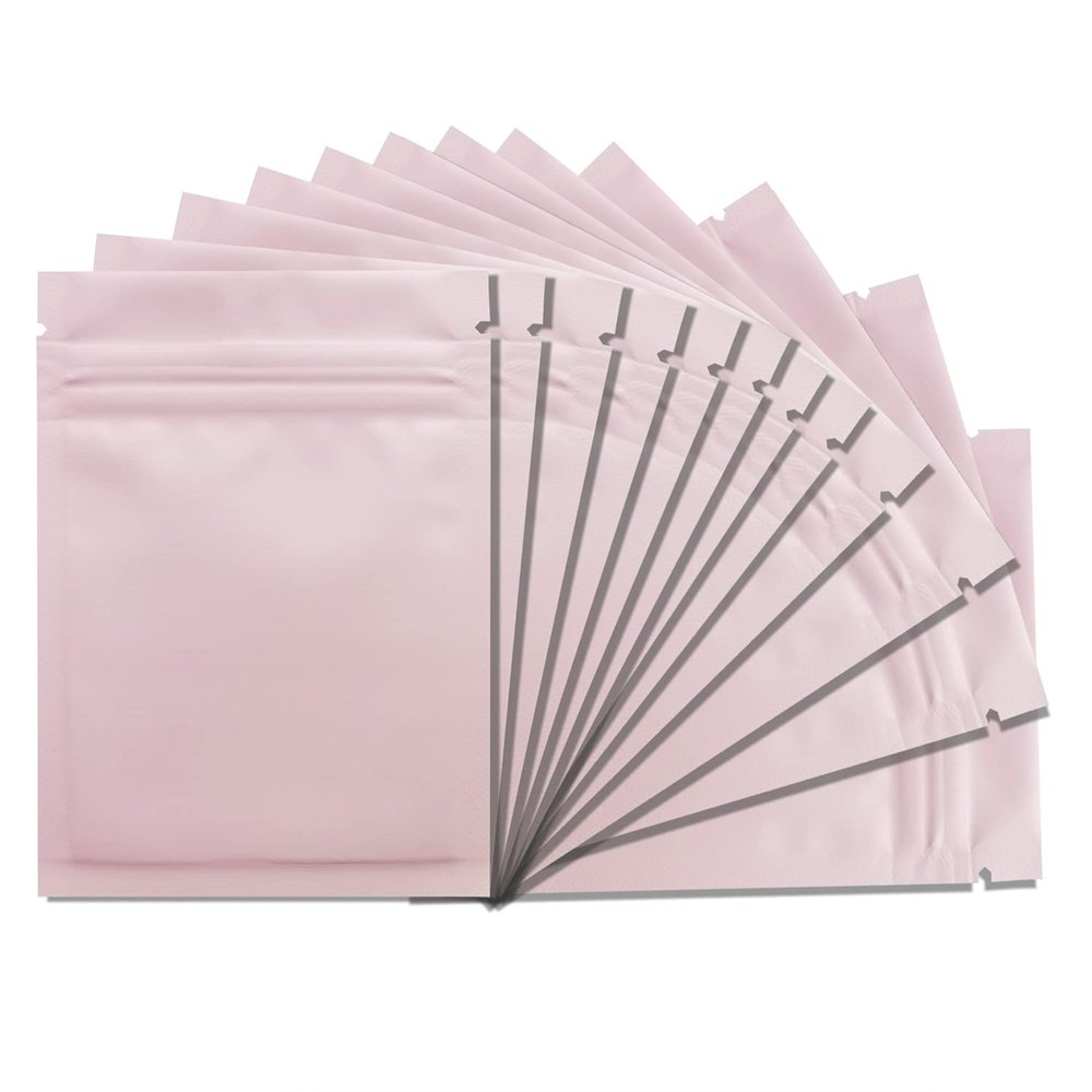 100 Pack Mylar Bags 5.5 x 7.8 Inch Resealable Foil Pouch Bag Food Storage with Clear Window Pink