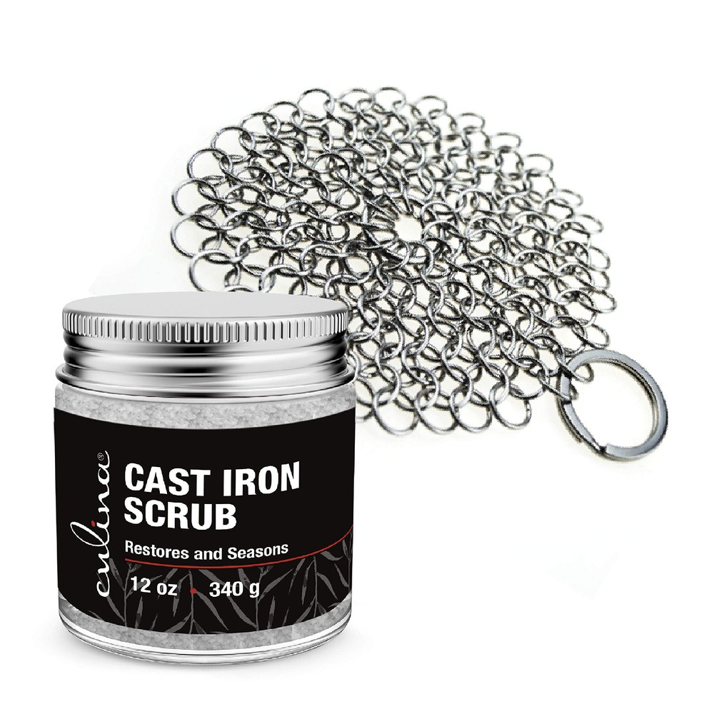 Culina Cast Iron Cleaning & Restoring Scrub & Stainless Steel Scrub | Removes Rust Without Scratching & Care Before Cleaning, Washing & Seasoning | 100% Natural | for Cast Iron Skillets, Pans &