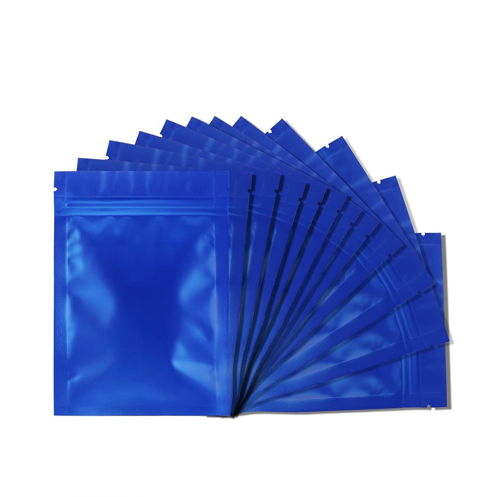 100 Pack Mylar Bags for Food Storage 3.3 x 5.1 Inch Resealable Smell Proof Bags Foil Pouch Flat Bag with Clear Window Blue