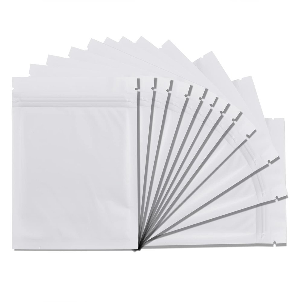 100 Pack Mylar Bags 3.3 x 5.1 Inch Resealable Smell Proof Bags Foil Pouch Flat Bag with Clear Window White