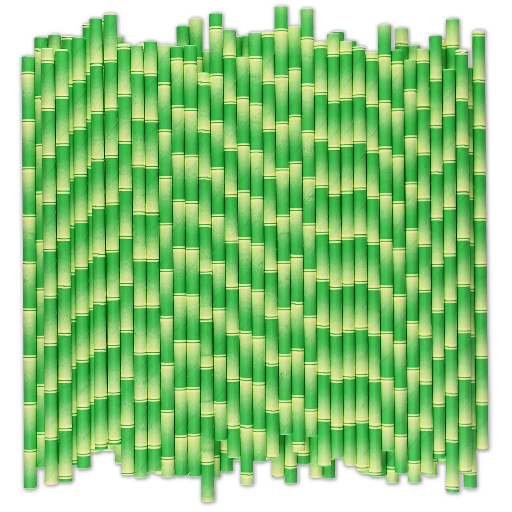 [1000 Count] Green Bamboo Paper Straws for Drinking, 7.75" x 0.24", 100% Biodegradable