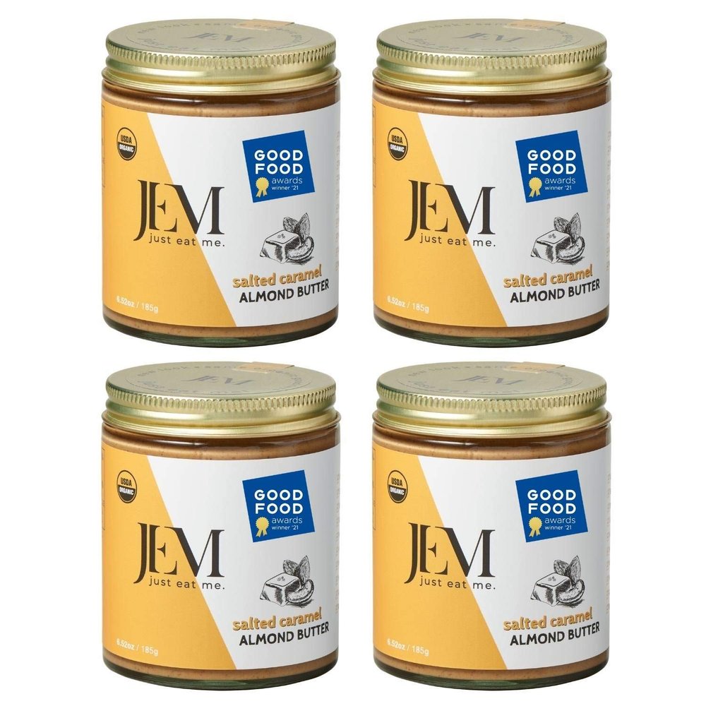 JEM Organics Salted Caramel Sprouted Almond Nut Butter, Organic, All Natural, Gluten-Free, Vegan, Paleo, Keto Snack, 6 oz Jar, 4-Pack