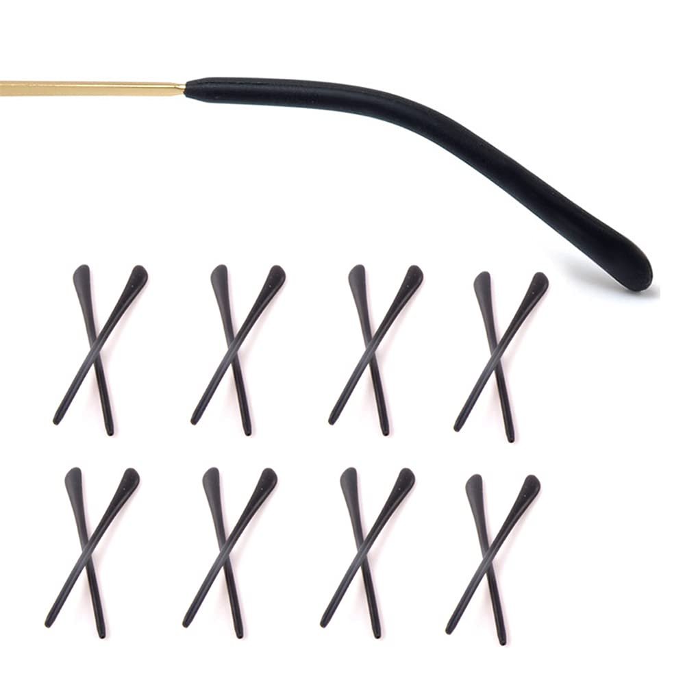 8 Pairs Eyeglass End Tips Ear Sock Pieces Anti-Slip Tube Replacement Tips Silicone for Thin Metal Eyeglass Legs, Black